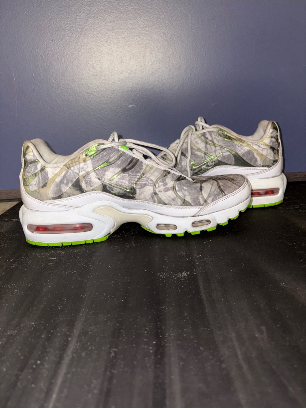 Nike Women’s White, Gray & Neon Green Camo-Print Air Max Sneakers